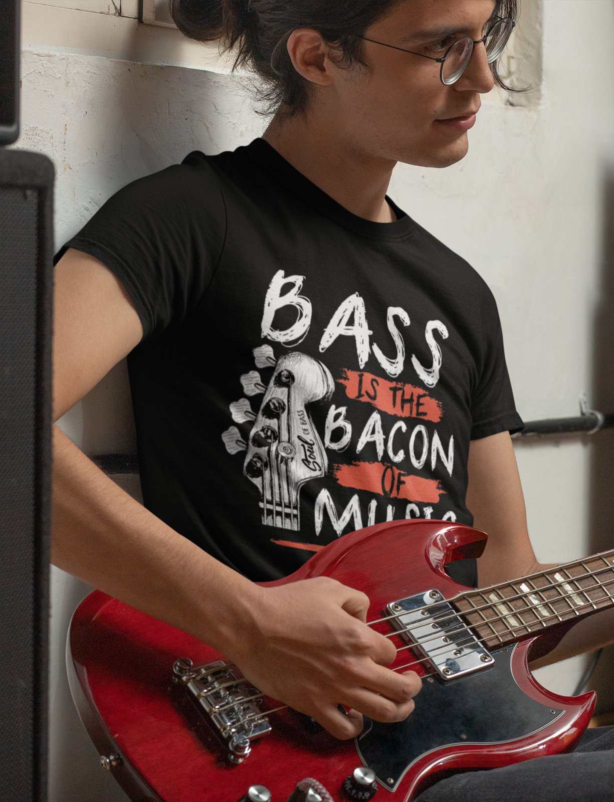 Funny Guitar T-Shirt Bass Is The Bacon Of Music Bassist Musician Gift T-Shirt