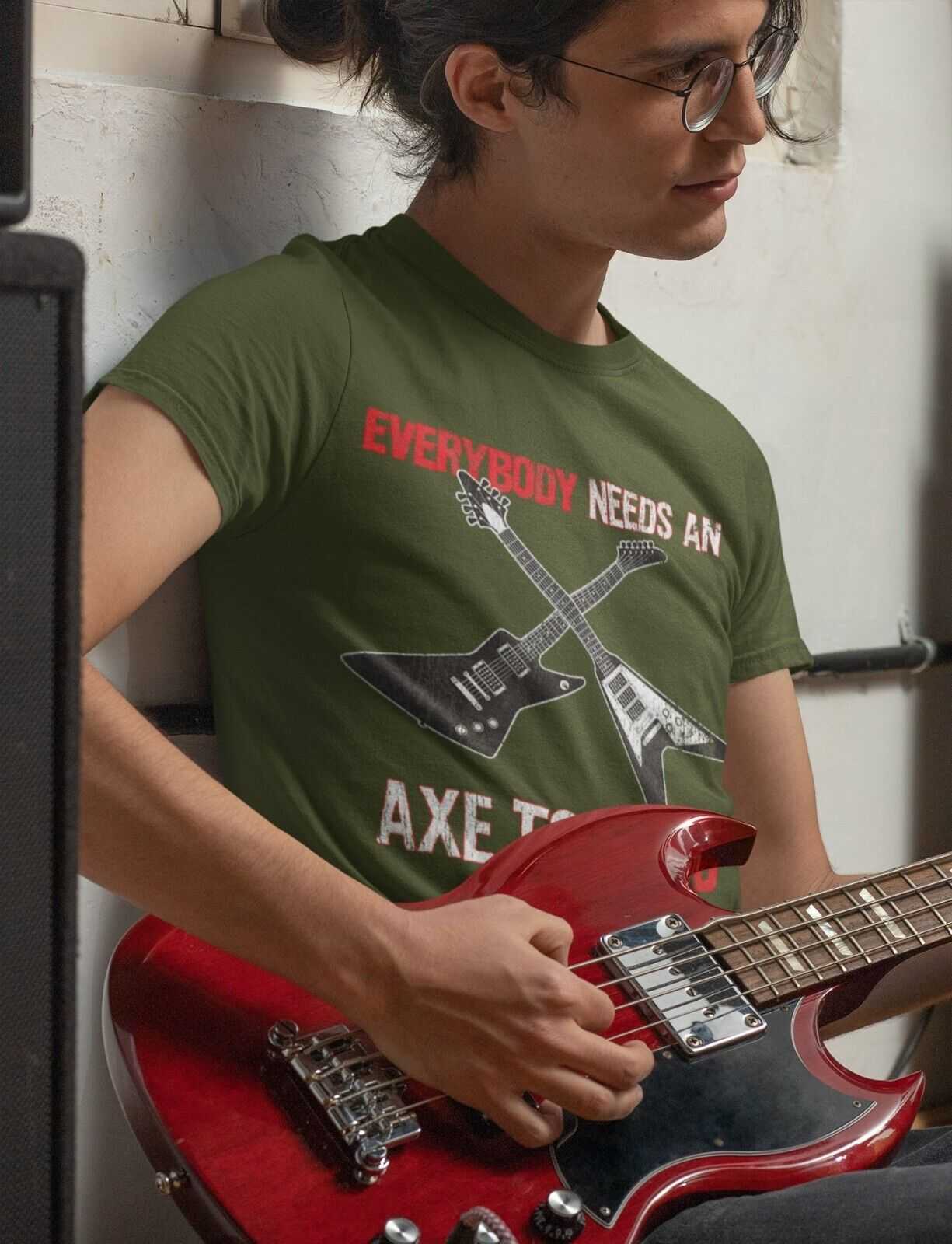 Funny Guitar T-Shirt EVERYBODY NEED AN AXE TO GRIND Metal Theme Electric Gift T-Shirt