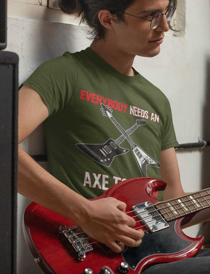 Funny Guitar T-Shirt EVERYBODY NEED AN AXE TO GRIND Metal Theme Electric Gift T-Shirt