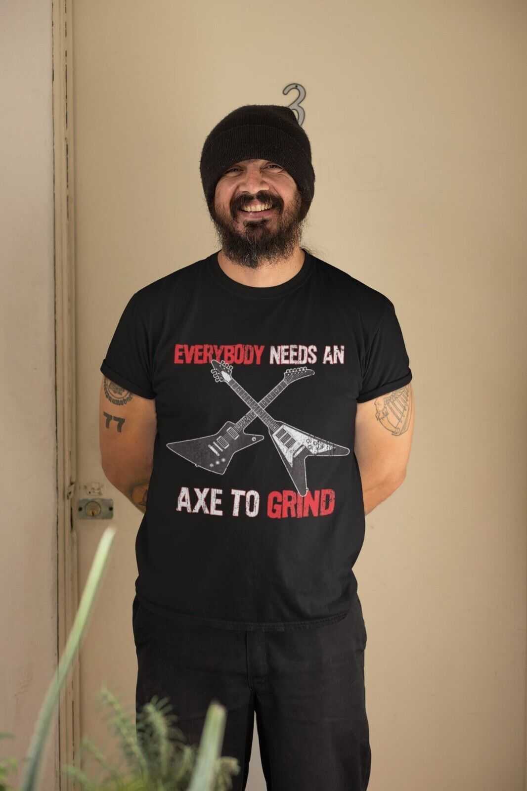 Funny Guitar T-Shirt EVERYBODY NEED AN AXE TO GRIND Metal Theme Electric Gift T-Shirt