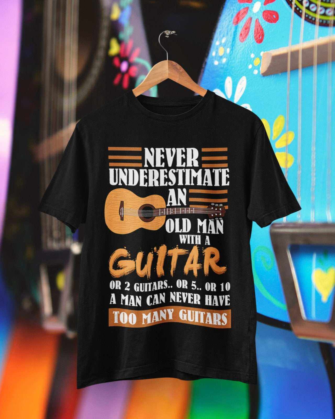 Funny Guitar T-Shirt - Never Underestimate an Old Man with a Guitar UK T-Shirt