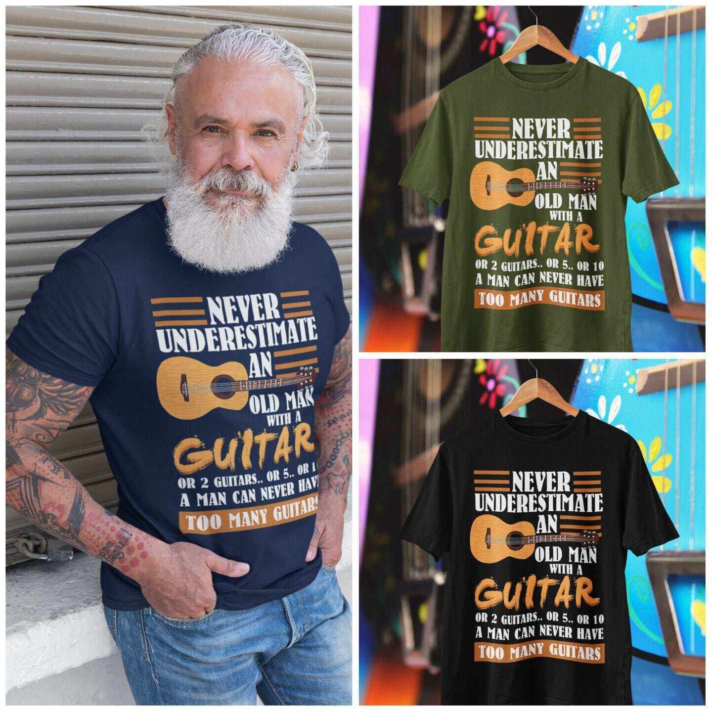 Funny Guitar T-Shirt - Never Underestimate an Old Man with a Guitar UK T-Shirt