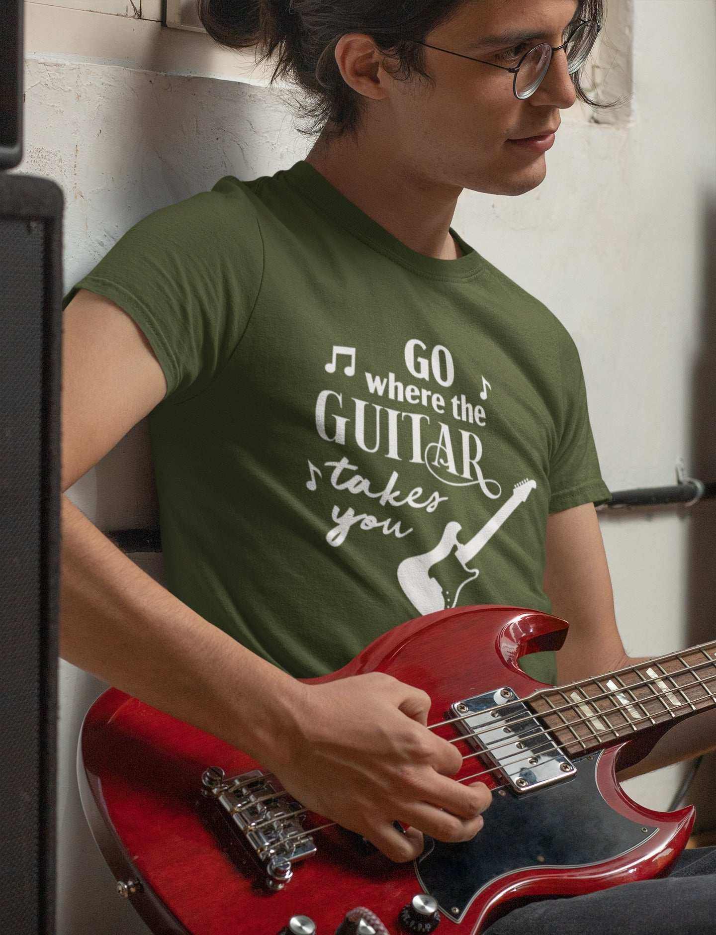 Funny Guitarist Go Where The Guitar Takes You T-Shirt Musician Gift Player T-Shirt