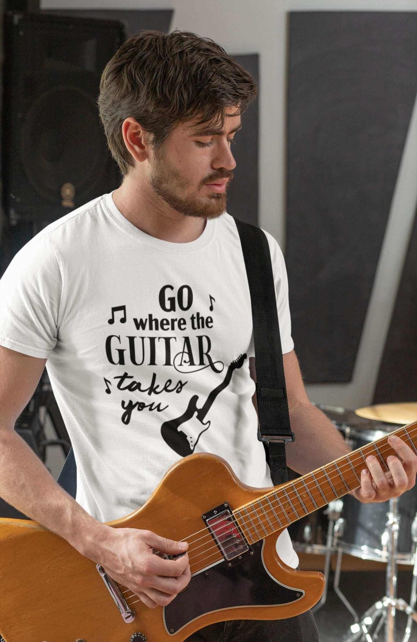 Funny Guitarist Go Where The Guitar Takes You T-Shirt Musician Gift Player T-Shirt