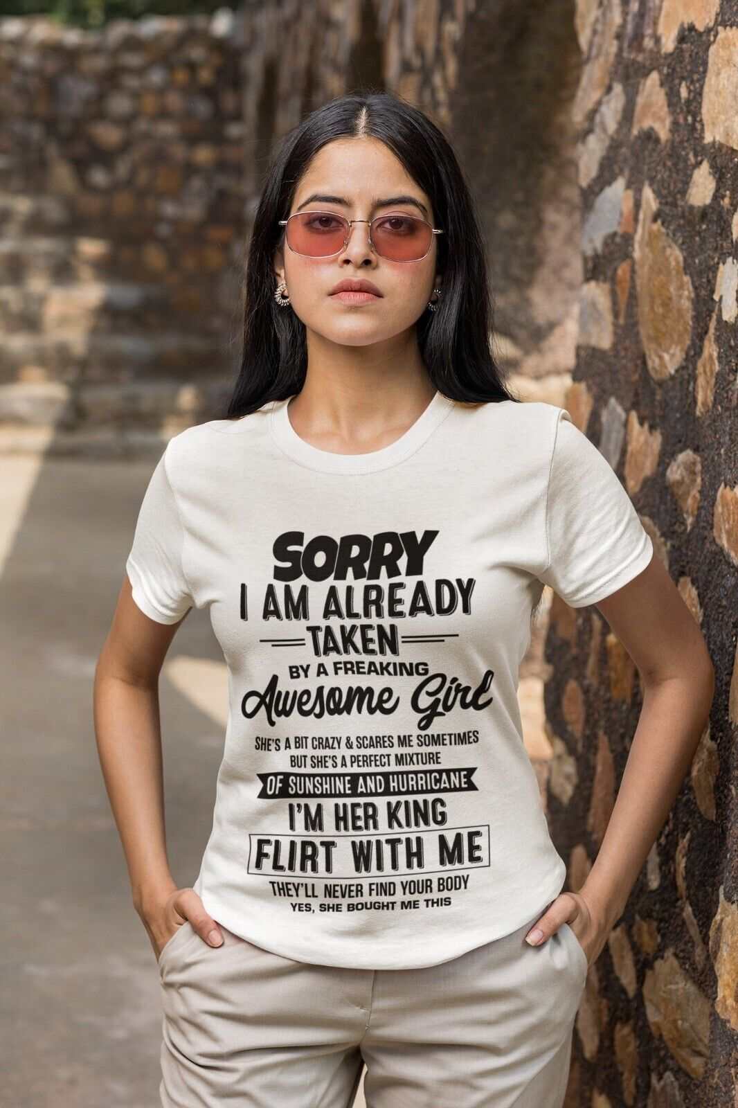 Funny Relationship T-Shirt - Sorry, I’m Already Taken by a Freaking Awesome Girl T-Shirt
