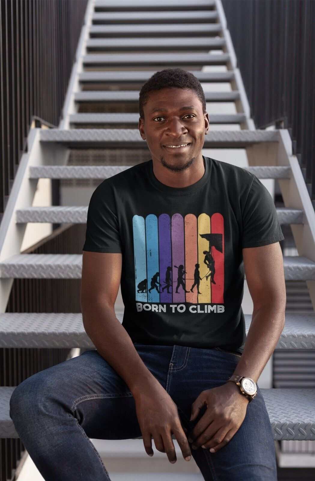 Funny ROCK CLIMBING T-Shirt BORN TO CLIMB The Evolution of a Climber Gift T-Shirt
