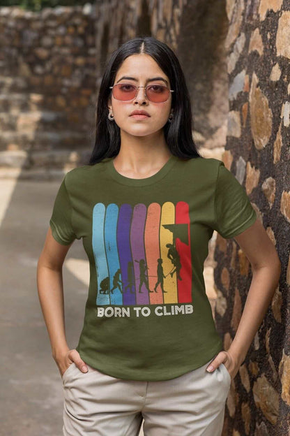 Funny ROCK CLIMBING T-Shirt BORN TO CLIMB The Evolution of a Climber Gift T-Shirt