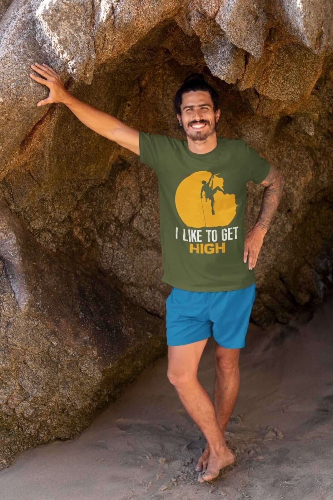 Funny ROCK CLIMBING T-Shirt I LIKE TO GET HIGH Gift Climber Free Climb T-Shirt