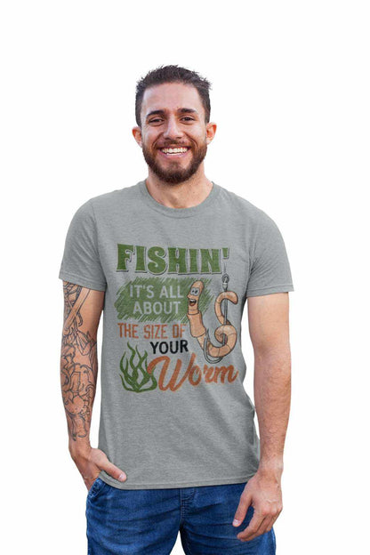 Funny Rude Fishing T-Shirt Fishin' It's All About The Size Of Your Worm T-Shirt Gift