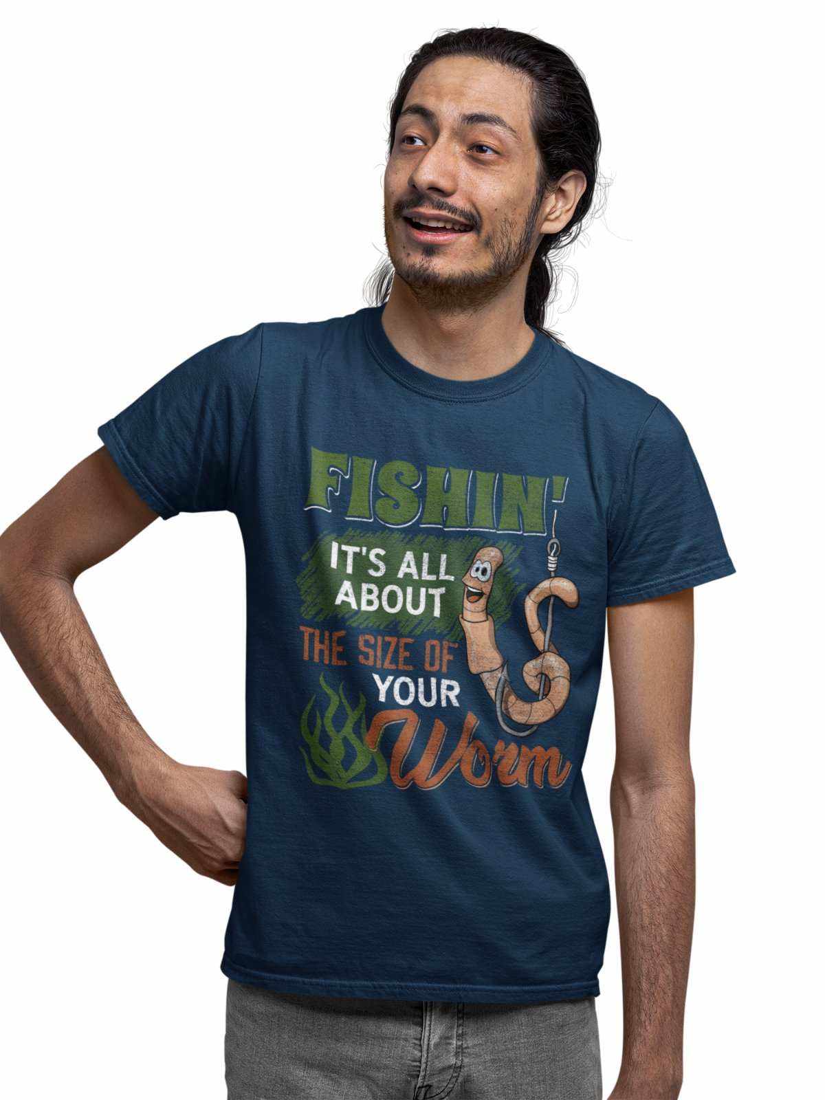 Funny Rude Fishing T-Shirt Fishin' It's All About The Size Of Your Worm T-Shirt Gift