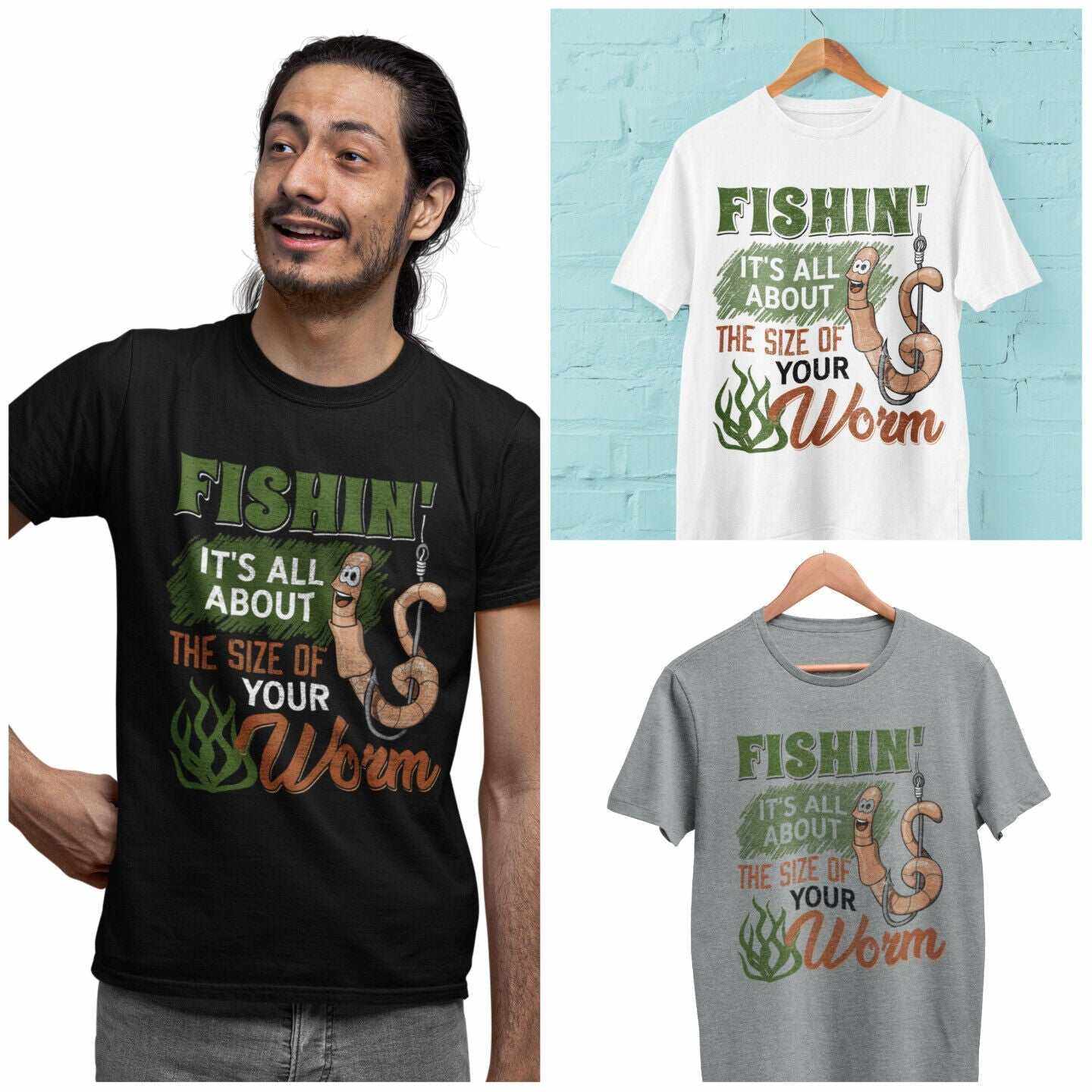 Funny Rude Fishing T-Shirt Fishin' It's All About The Size Of Your Worm T-Shirt Gift