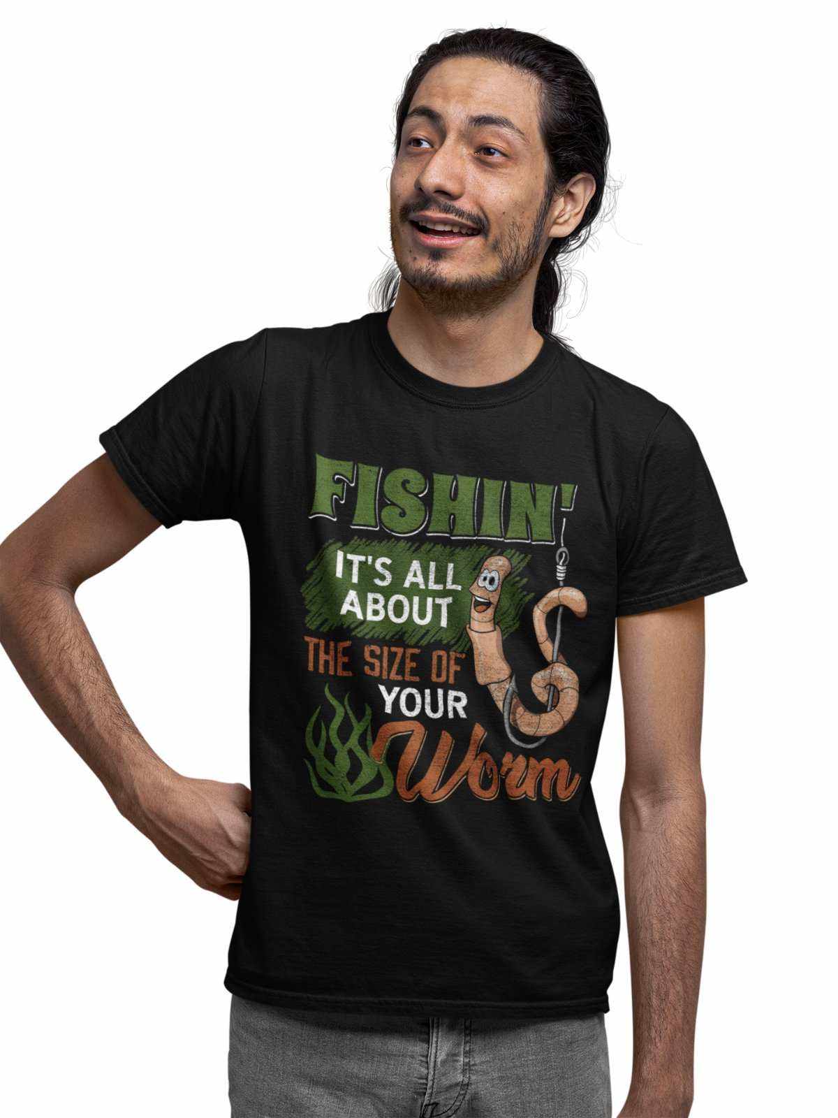 Funny Rude Fishing T-Shirt Fishin' It's All About The Size Of Your Worm T-Shirt Gift