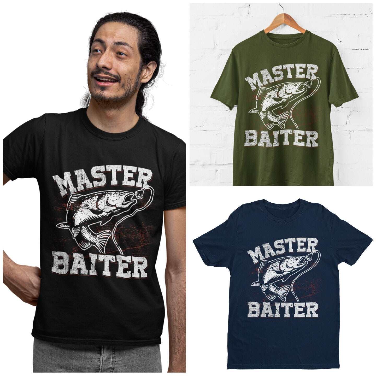 Funny Rude Fishing T-Shirt Master Baiter W*nk Joke Angler Dad Grandad Naughty T-Shirt Gift