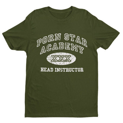 Funny Rude Joke T-Shirt PORN STAR ACADEMY HEAD INSTRUCTOR Novelty Vintage Look T-Shirt