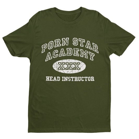 Funny Rude Joke T-Shirt PORN STAR ACADEMY HEAD INSTRUCTOR Novelty Vintage Look T-Shirt