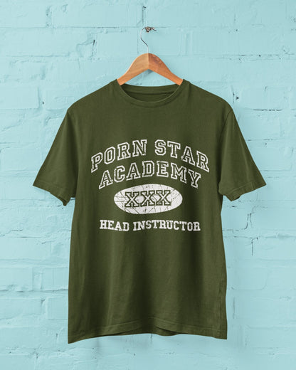 Funny Rude Joke T-Shirt PORN STAR ACADEMY HEAD INSTRUCTOR Novelty Vintage Look T-Shirt