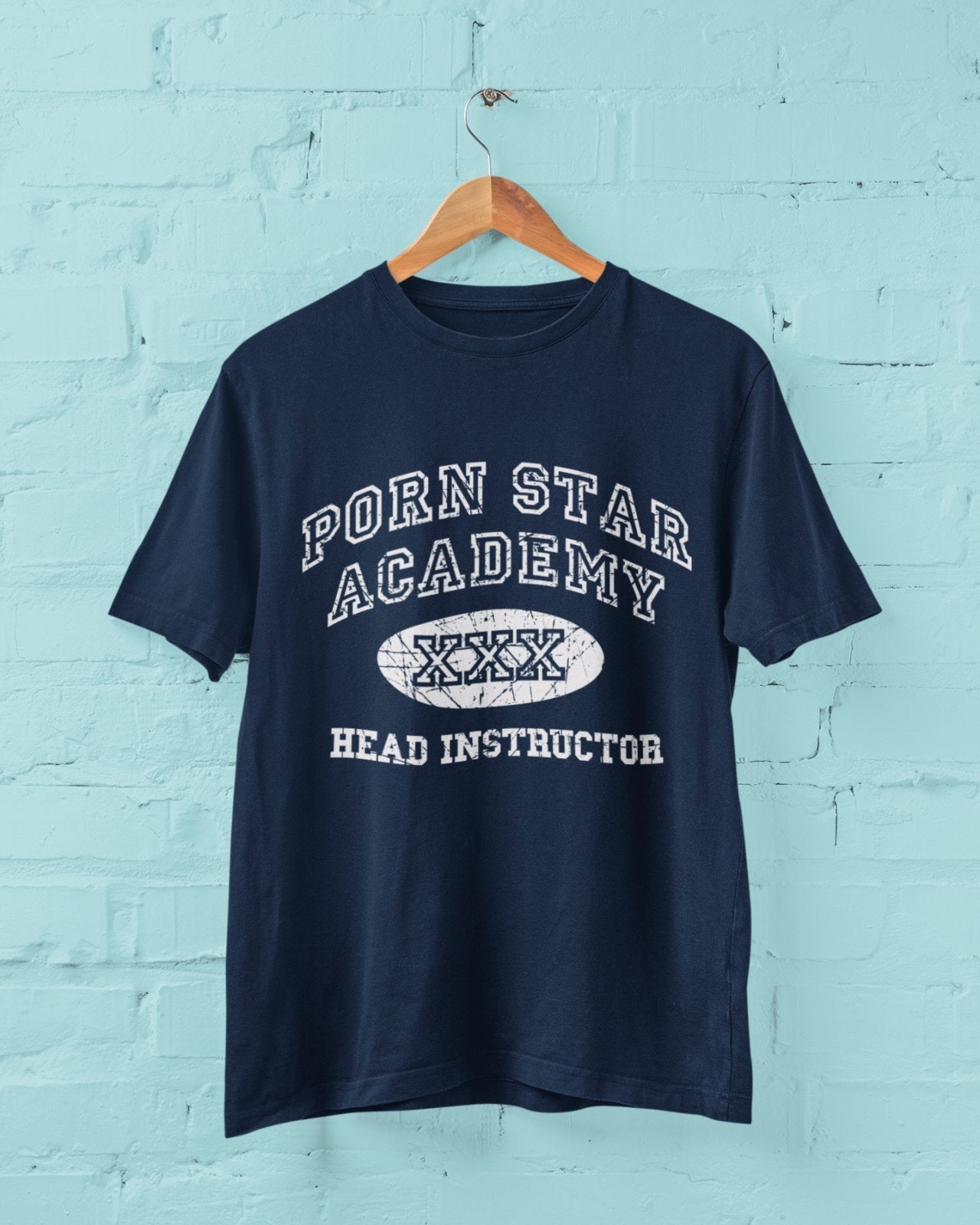 Funny Rude Joke T-Shirt PORN STAR ACADEMY HEAD INSTRUCTOR Novelty Vintage Look T-Shirt
