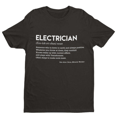 Funny T-Shirt ELECTRICIAN Dictionary Definition Novelty Worker Gift Joke Spark T-Shirt
