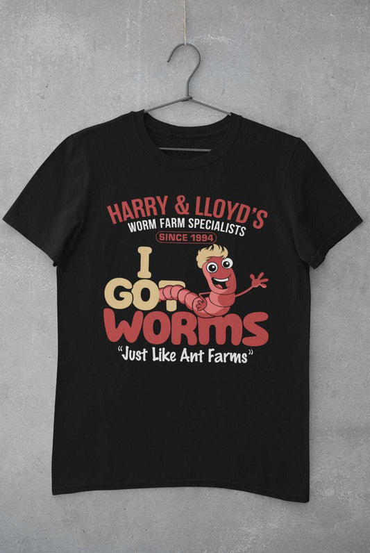 Funny T-Shirt Harry & Lloyds Worm Farm Dumber Dumb Retro Movie 1994 Joke Gift T-Shirt