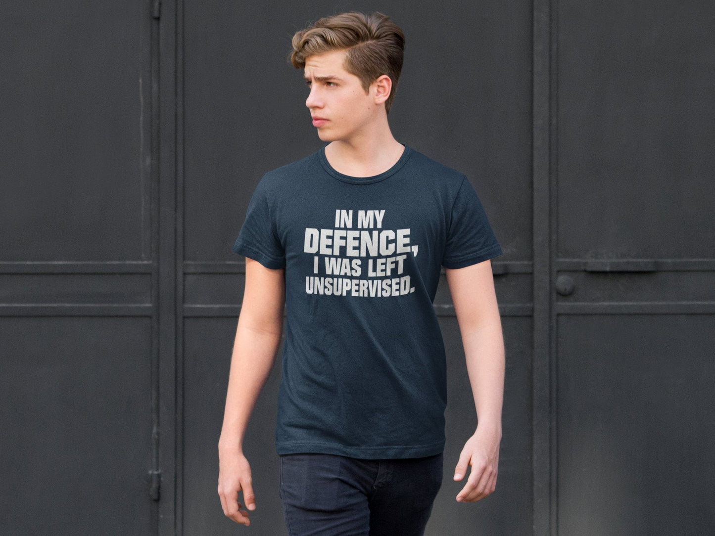 Funny T-Shirt In My Defence I Was Left Unsupervised Sarcastic Joke Work Gift T-Shirt