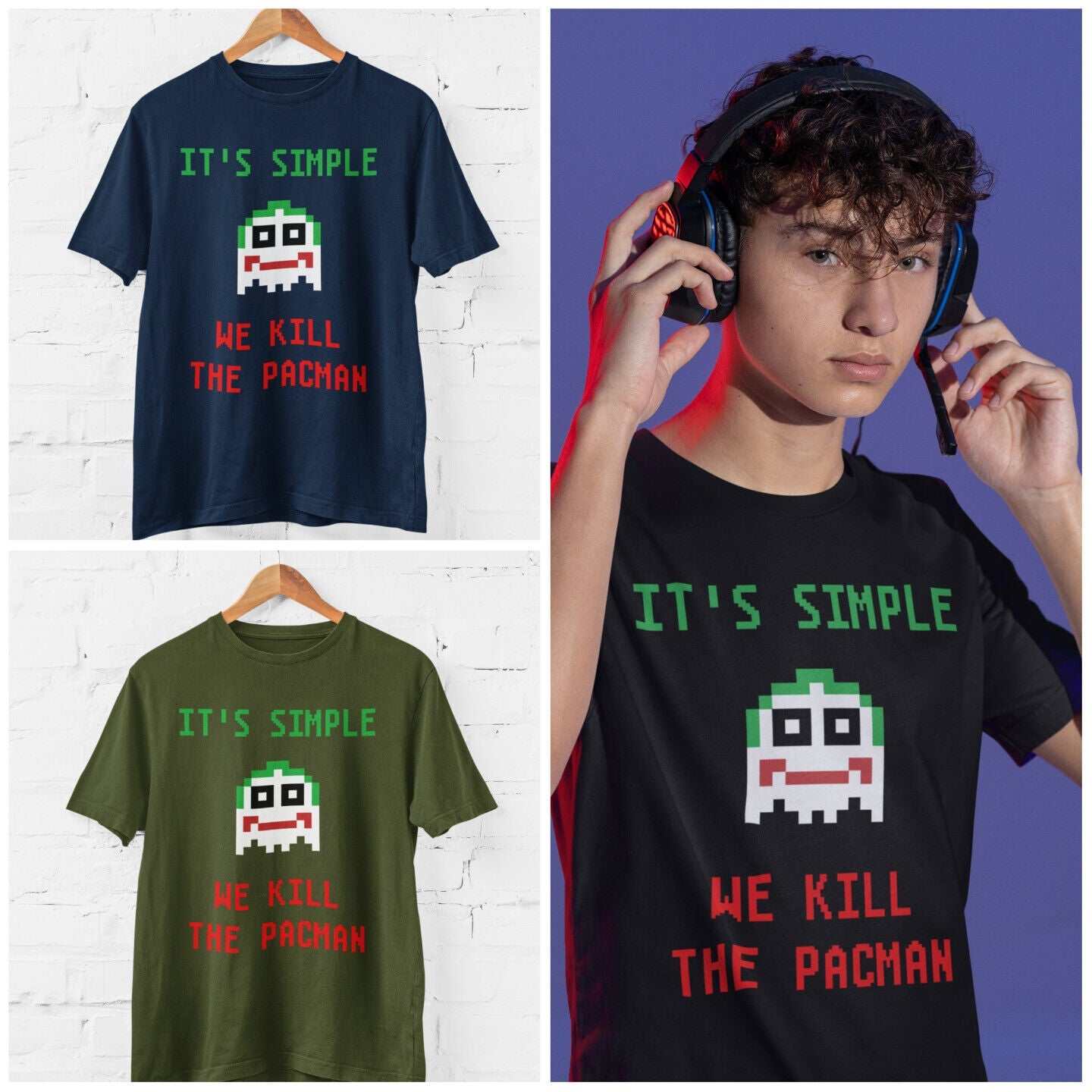 Funny T-Shirt It's Simple We Kill The Pacman Retro Gaming Joker Parody 8 Bit T-Shirt
