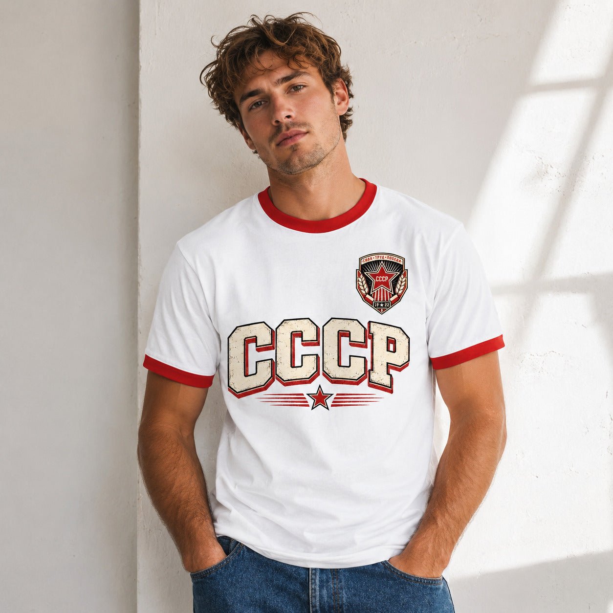 Galaxy Tees CCCP Retro Ringer T-Shirt, Vintage Athletic Graphic Tee