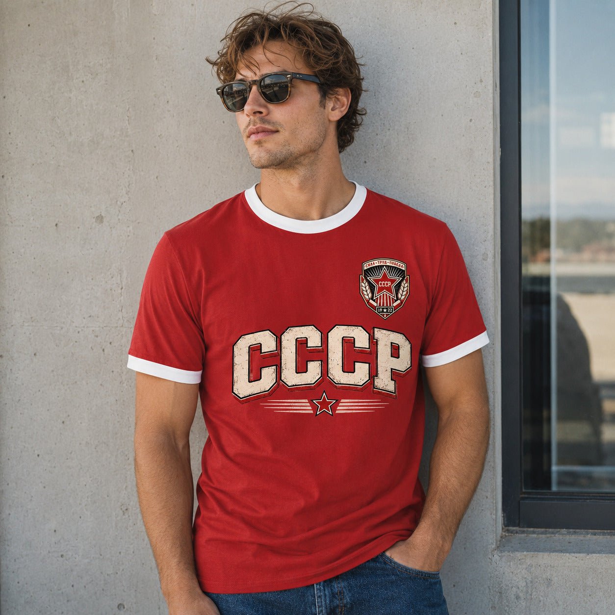 Galaxy Tees CCCP Retro Ringer T-Shirt, Vintage Athletic Graphic Tee