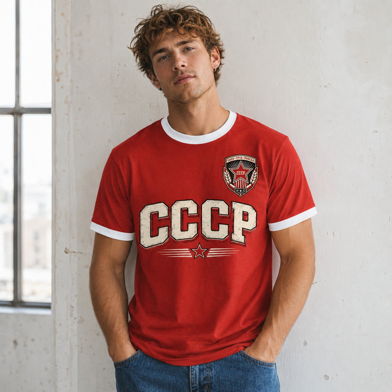 Galaxy Tees CCCP Retro Ringer T-Shirt, Vintage Athletic Graphic Tee