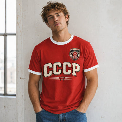 Galaxy Tees CCCP Retro Ringer T-Shirt, Vintage Athletic Graphic Tee