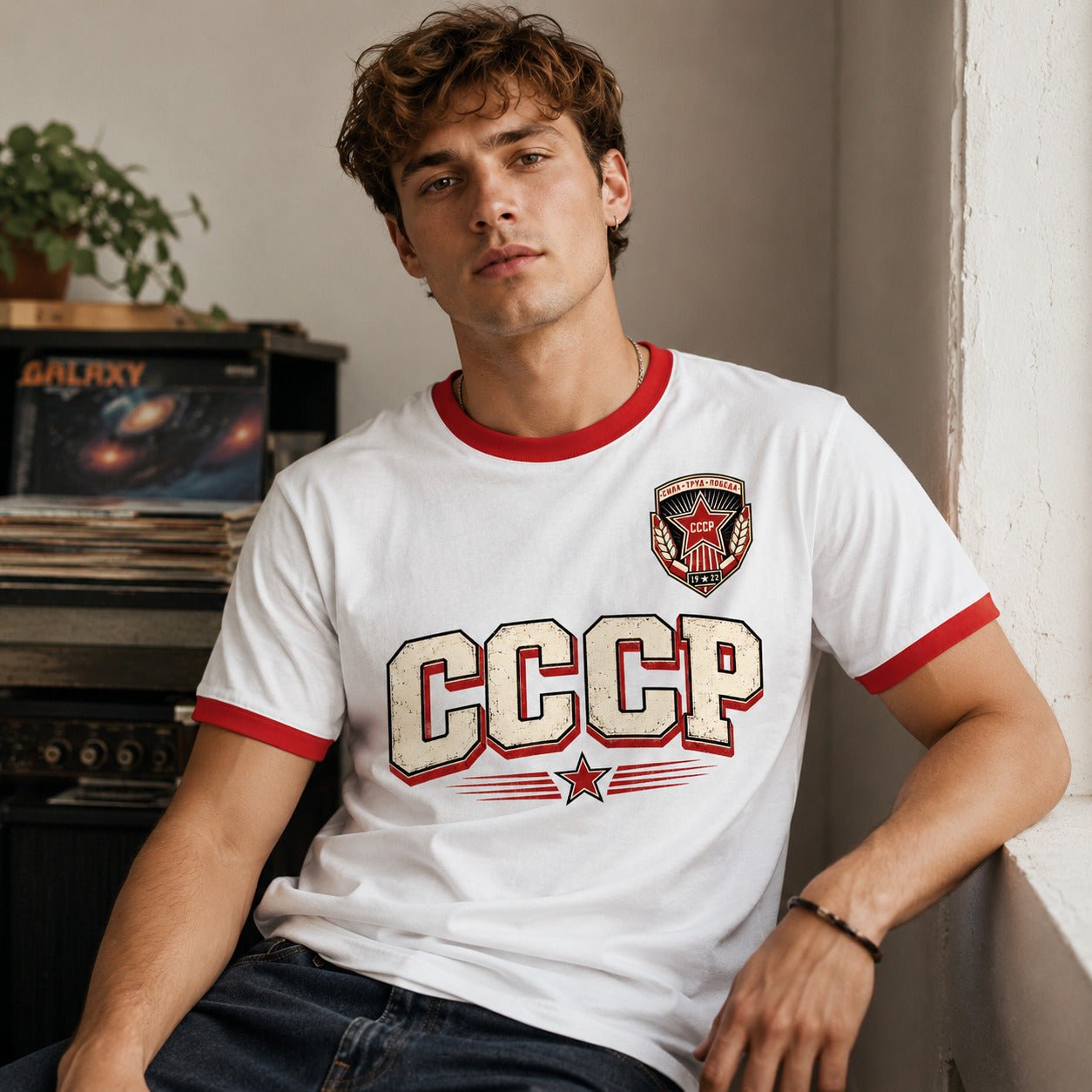 Galaxy Tees CCCP Retro Ringer T-Shirt, Vintage Athletic Graphic Tee