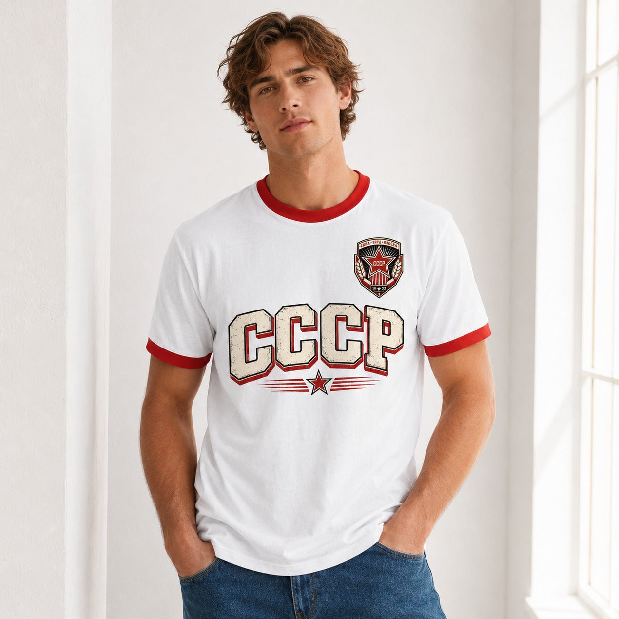 Galaxy Tees CCCP Retro Ringer T-Shirt, Vintage Athletic Graphic Tee