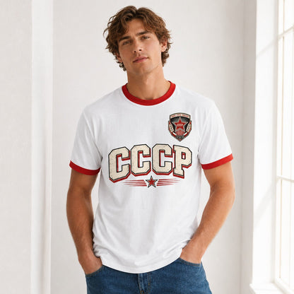 Galaxy Tees CCCP Retro Ringer T-Shirt, Vintage Athletic Graphic Tee