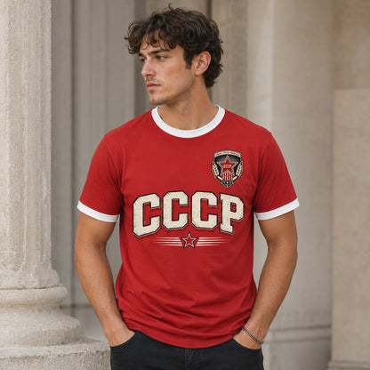 Galaxy Tees CCCP Retro Ringer T-Shirt, Vintage Athletic Graphic Tee