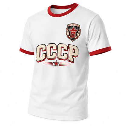 Galaxy Tees CCCP Retro Ringer T-Shirt, Vintage Athletic Graphic Tee