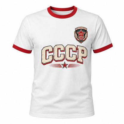 Galaxy Tees CCCP Retro Ringer T-Shirt, Vintage Athletic Graphic Tee