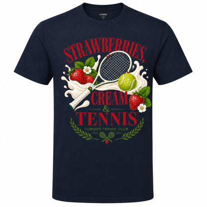 Galaxy Tees Strawberries Cream & Tennis T-Shirt Summer Tennis Gift Tee