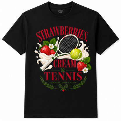 Galaxy Tees Strawberries Cream & Tennis T-Shirt Summer Tennis Gift Tee