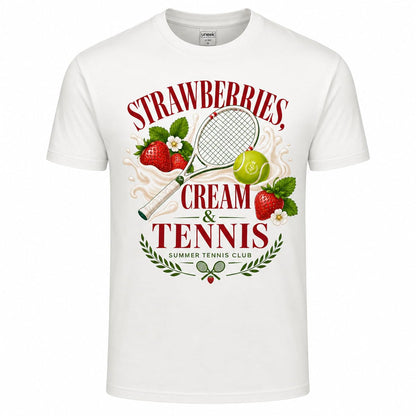 Galaxy Tees Strawberries Cream & Tennis T-Shirt Summer Tennis Gift Tee