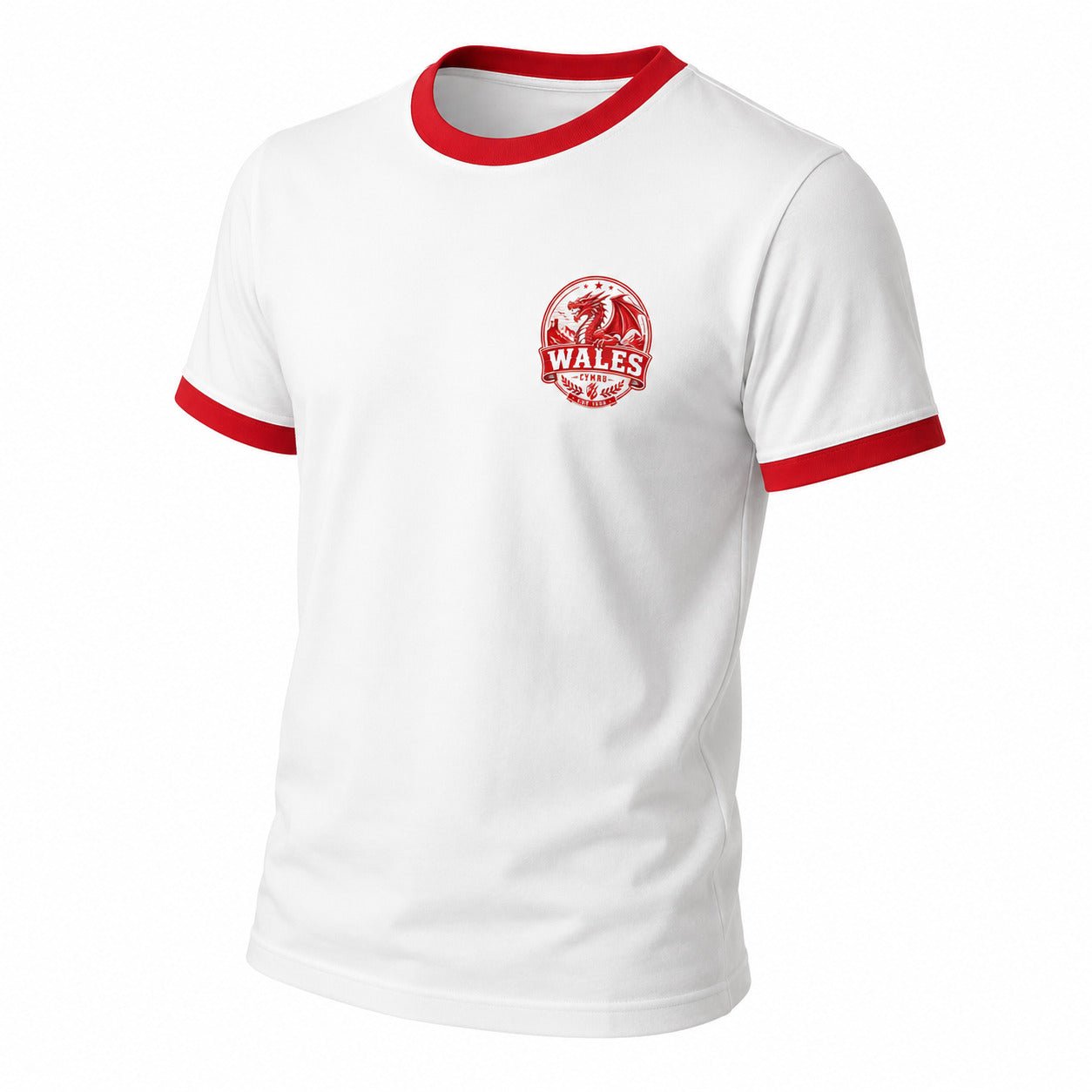 Galaxy Tees Wales-Inspired Ringer T-Shirt, Welsh Dragon Badge Tee