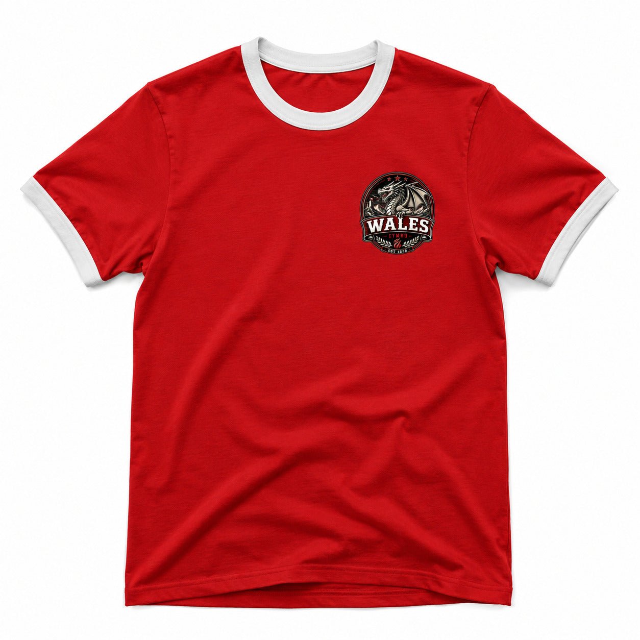 Galaxy Tees Wales-Inspired Ringer T-Shirt, Welsh Dragon Badge Tee