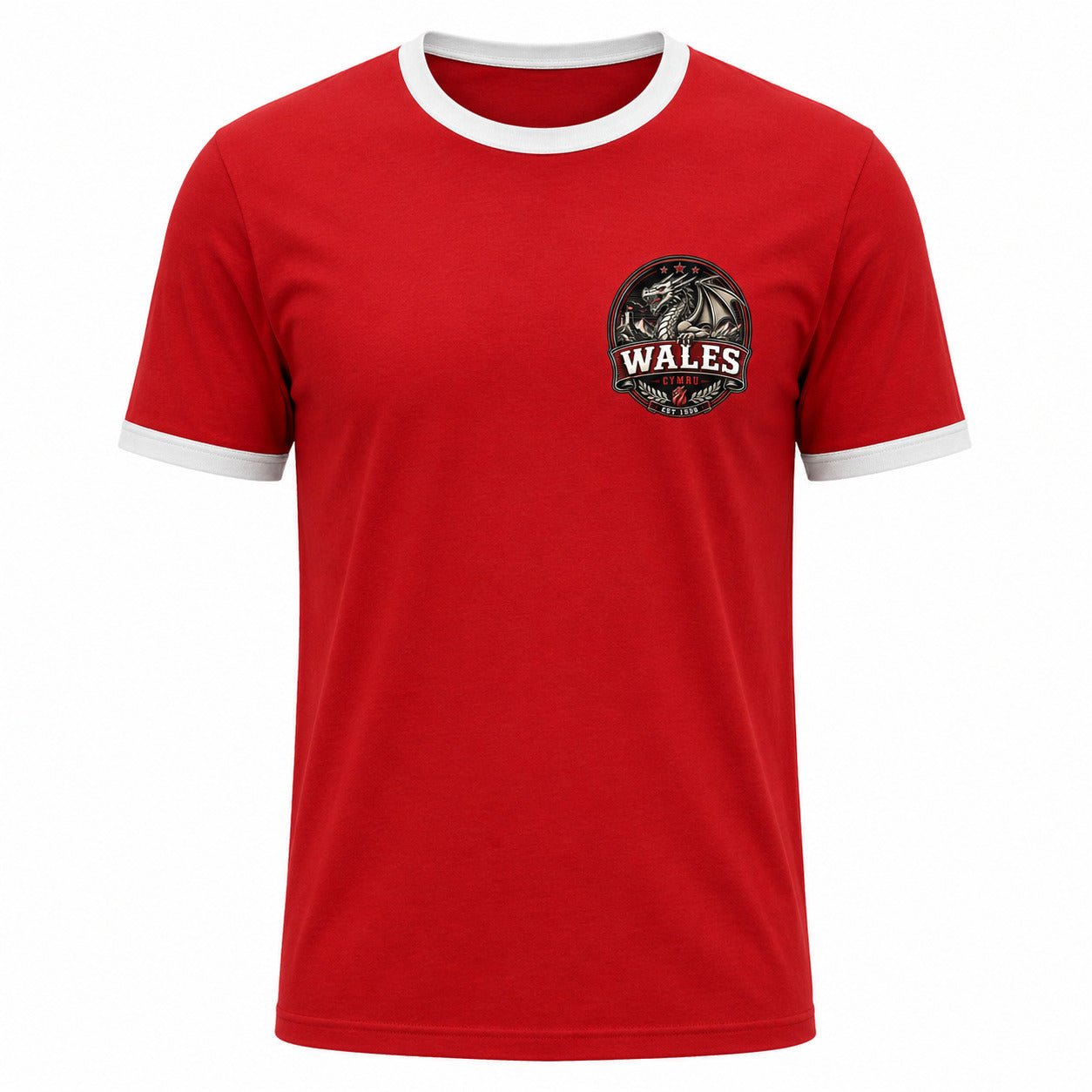 Galaxy Tees Wales-Inspired Ringer T-Shirt, Welsh Dragon Badge Tee