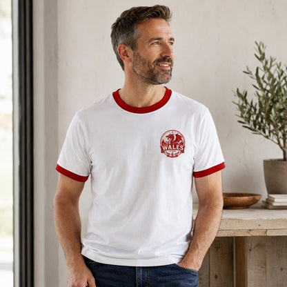 Galaxy Tees Wales-Inspired Ringer T-Shirt, Welsh Dragon Badge Tee