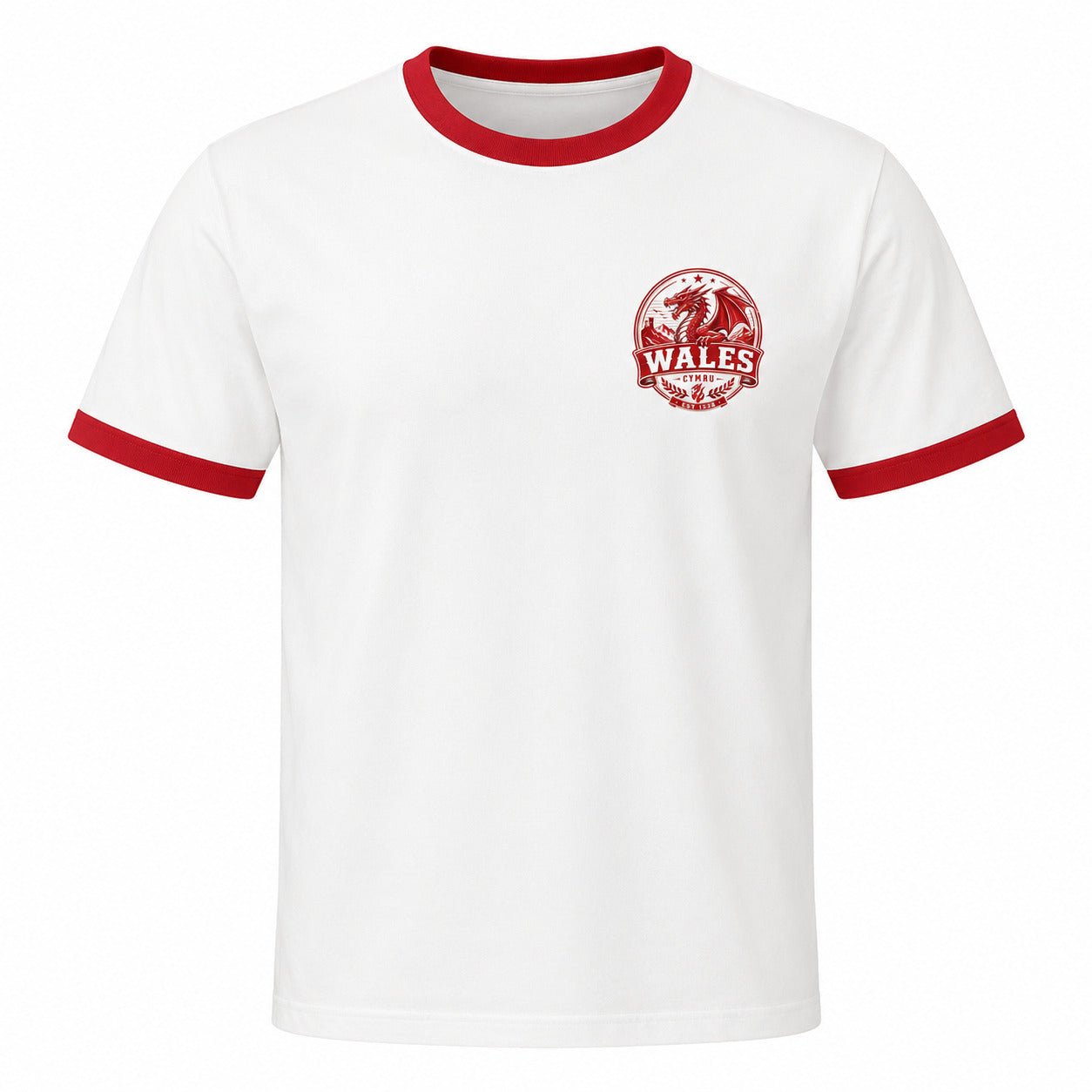 Galaxy Tees Wales-Inspired Ringer T-Shirt, Welsh Dragon Badge Tee