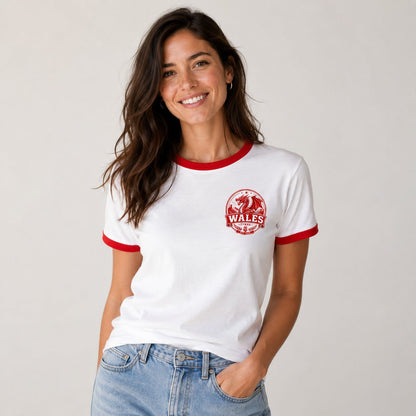 Galaxy Tees Wales-Inspired Ringer T-Shirt, Welsh Dragon Badge Tee