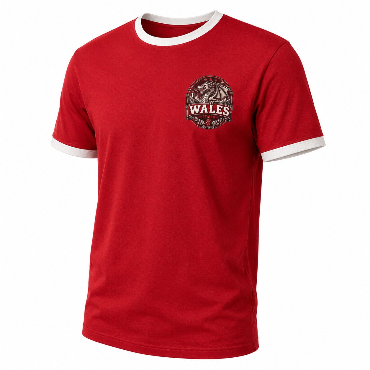Galaxy Tees Wales-Inspired Ringer T-Shirt, Welsh Dragon Badge Tee