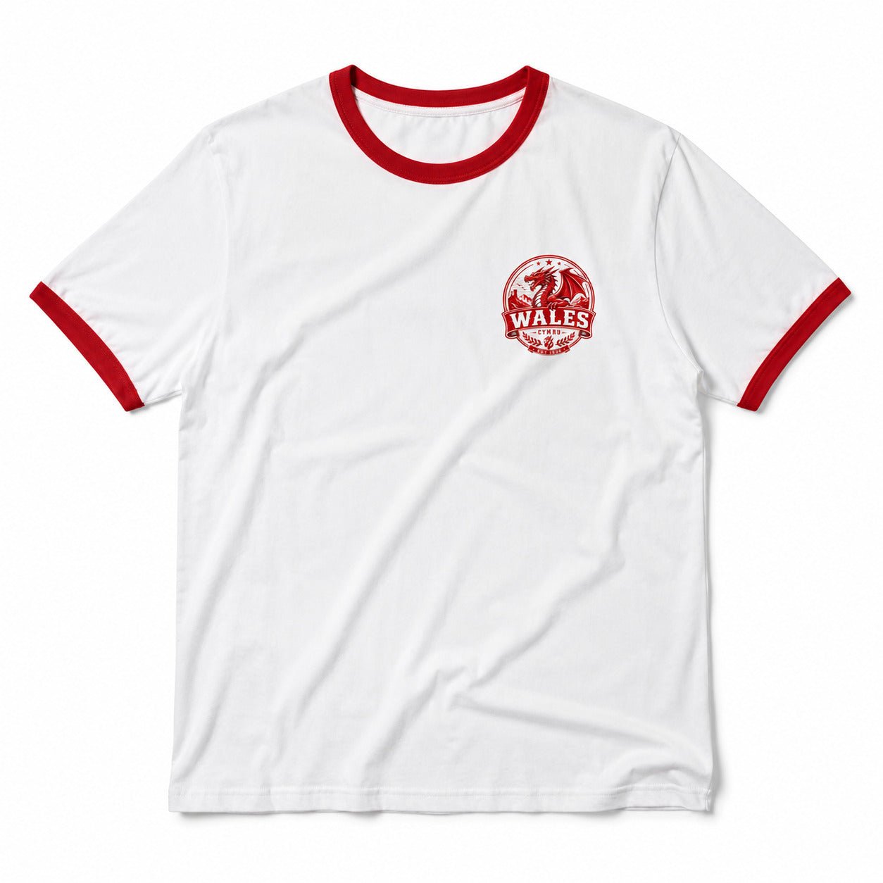 Galaxy Tees Wales-Inspired Ringer T-Shirt, Welsh Dragon Badge Tee