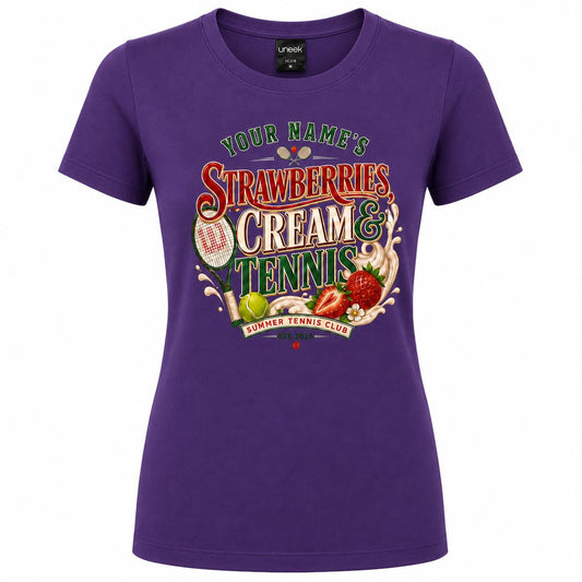 Galaxy Tees Women's Personalised Strawberries Cream & Tennis T-Shirt
