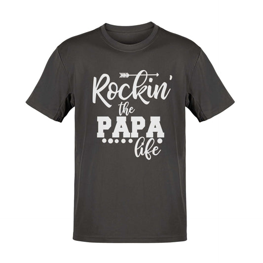 Rockin' the Papa Life T-Shirt for fathers, featuring bold design, soft fabric, available in multiple colors and sizes, perfect gift.