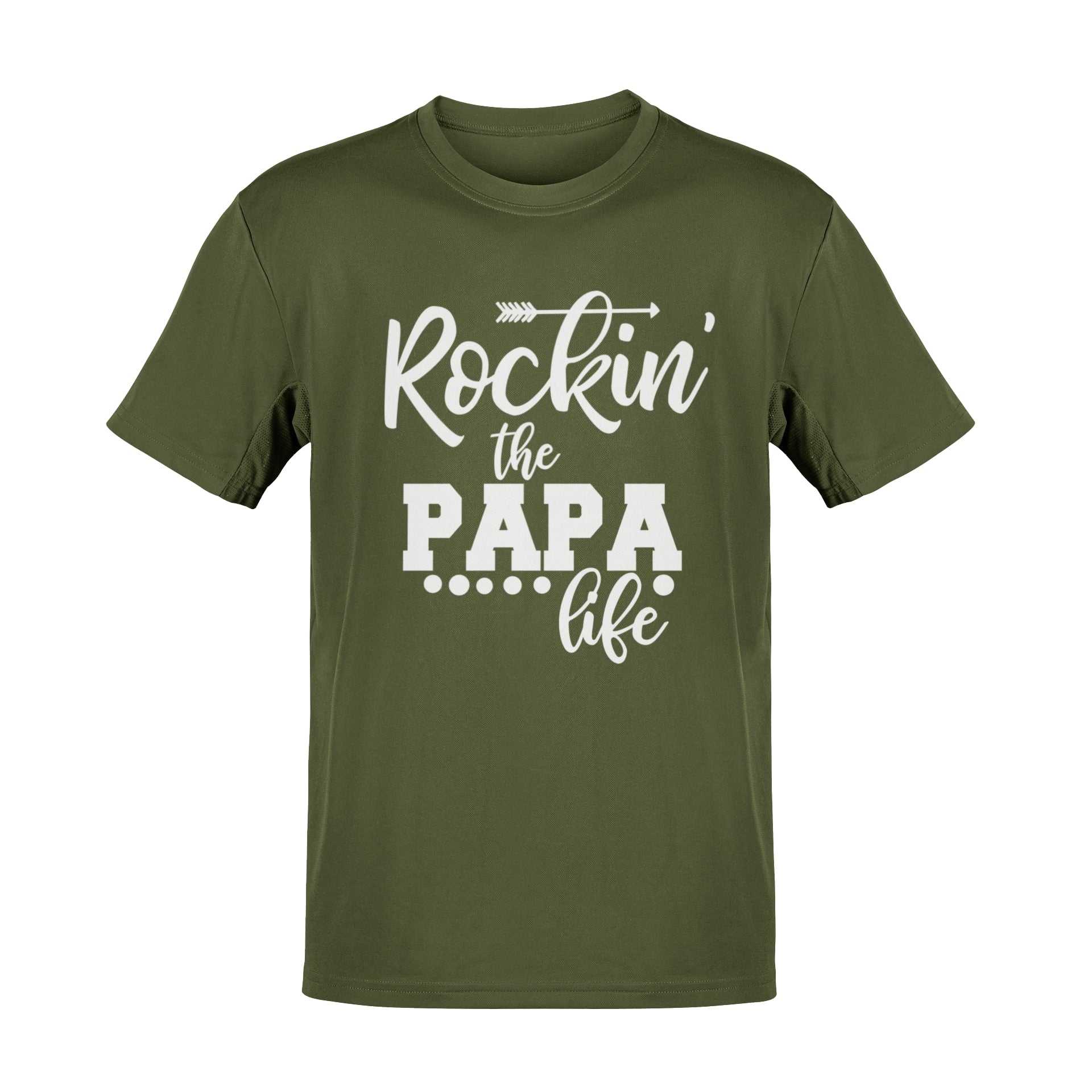 Rockin' the Papa Life T-shirt in military green featuring bold, stylish design for papas.