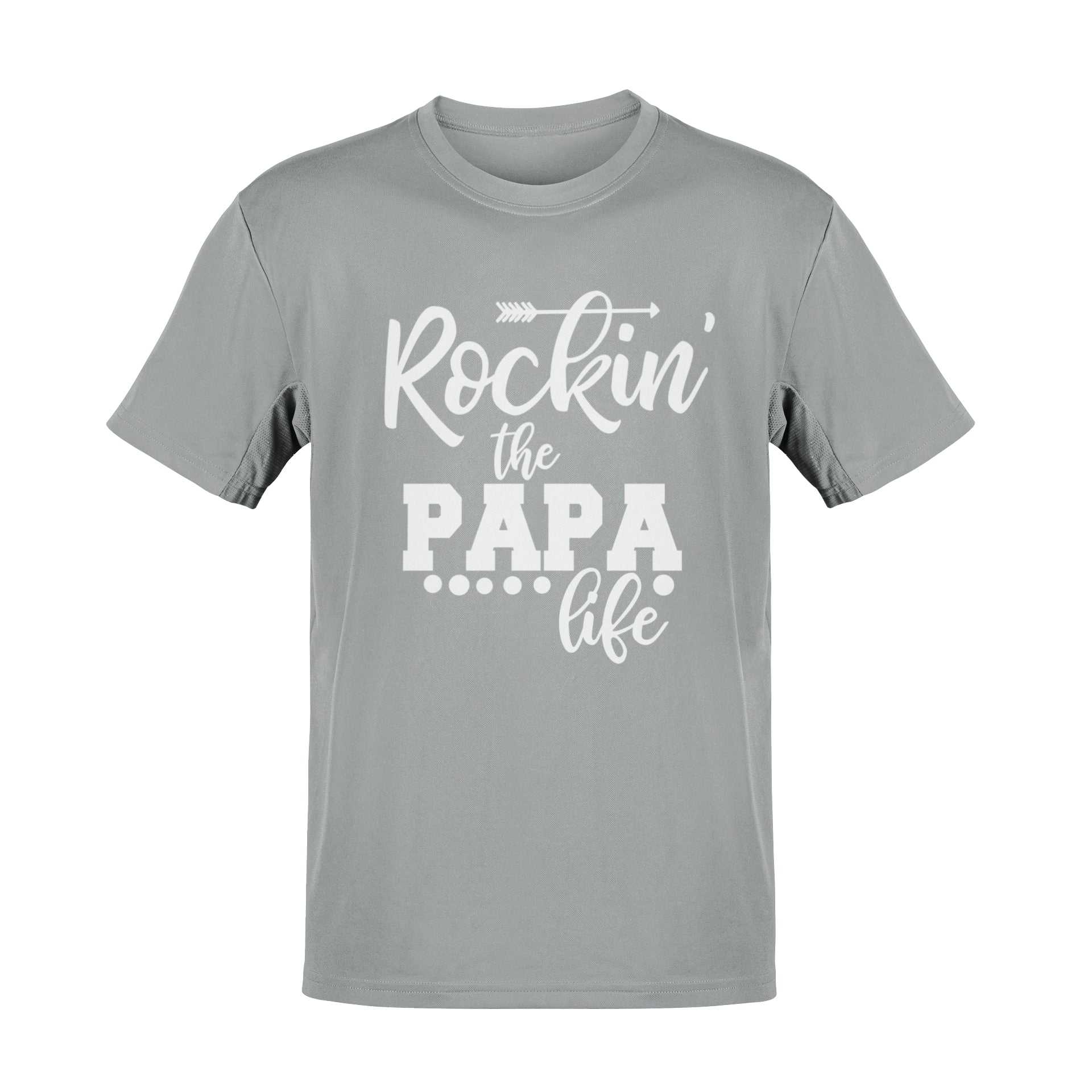 Rockin' the Papa Life T-shirt in silver melange with bold design, ideal gift for fathers and grandads.